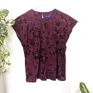 Apt 9 Floral High Neck Top Sz M Maroon